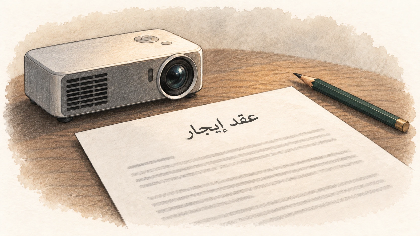 صورة توضيحية: عقد إيجار يظهر خلفه جهاز عرض.