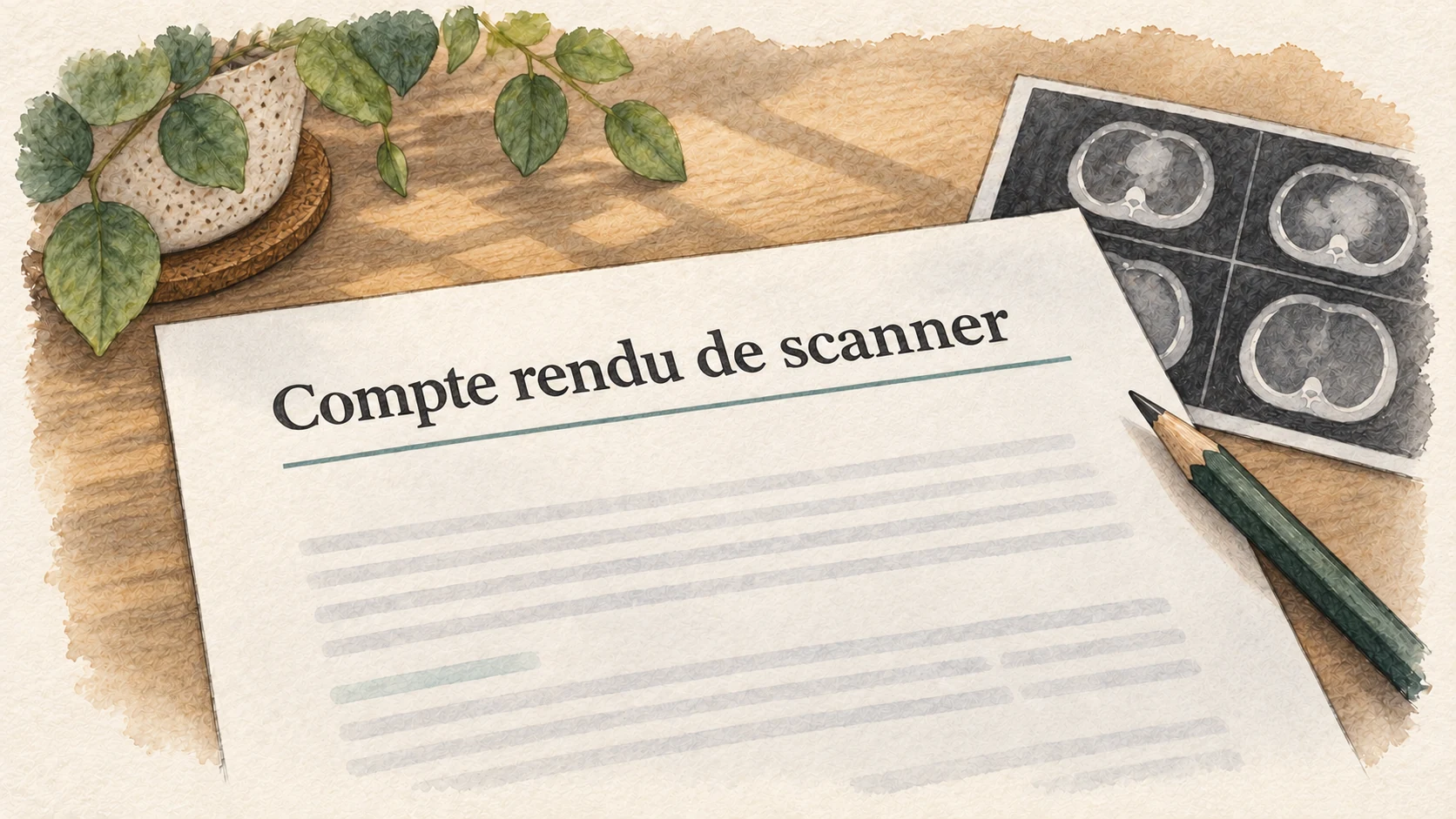 Illustration éditoriale représentant un compte rendu de scanner sur papier.