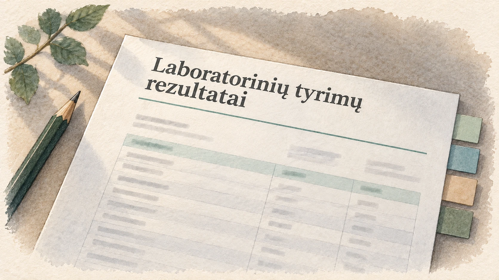 Keturių kraujo tyrimo paaiškinimų palyginimo iliustracija