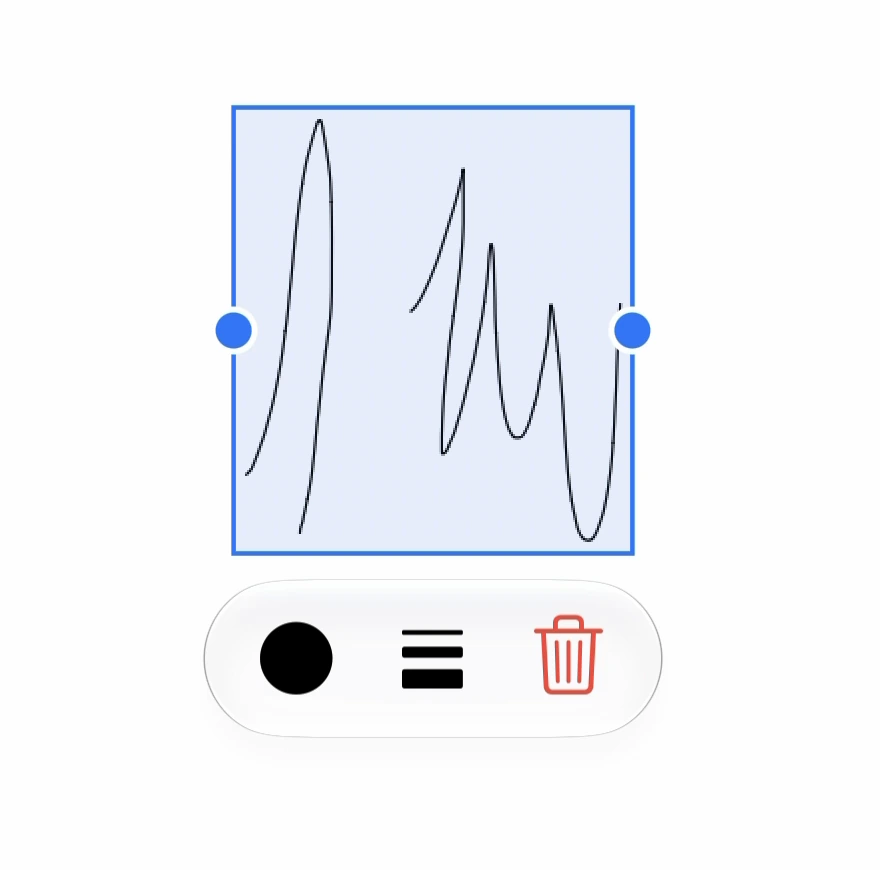 Eine ausgewählte handschriftliche Unterschrift im Beispieldokument – Ausschnitt aus der echten App-Aufnahme.