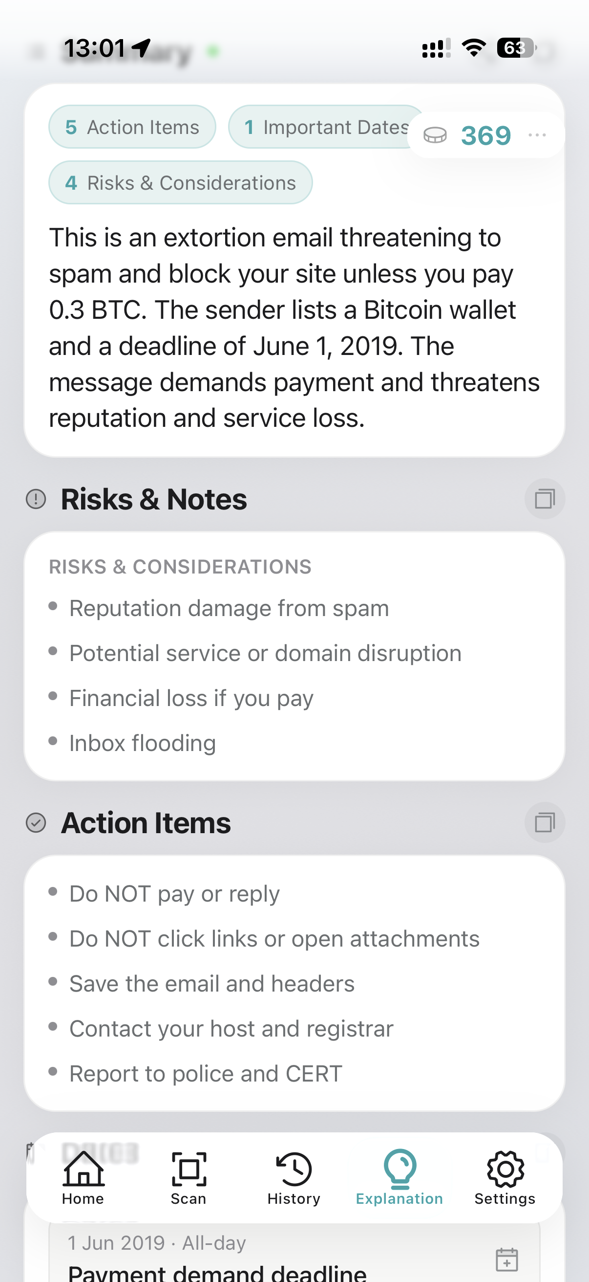 Analysis of an extortion email demanding Bitcoin payment