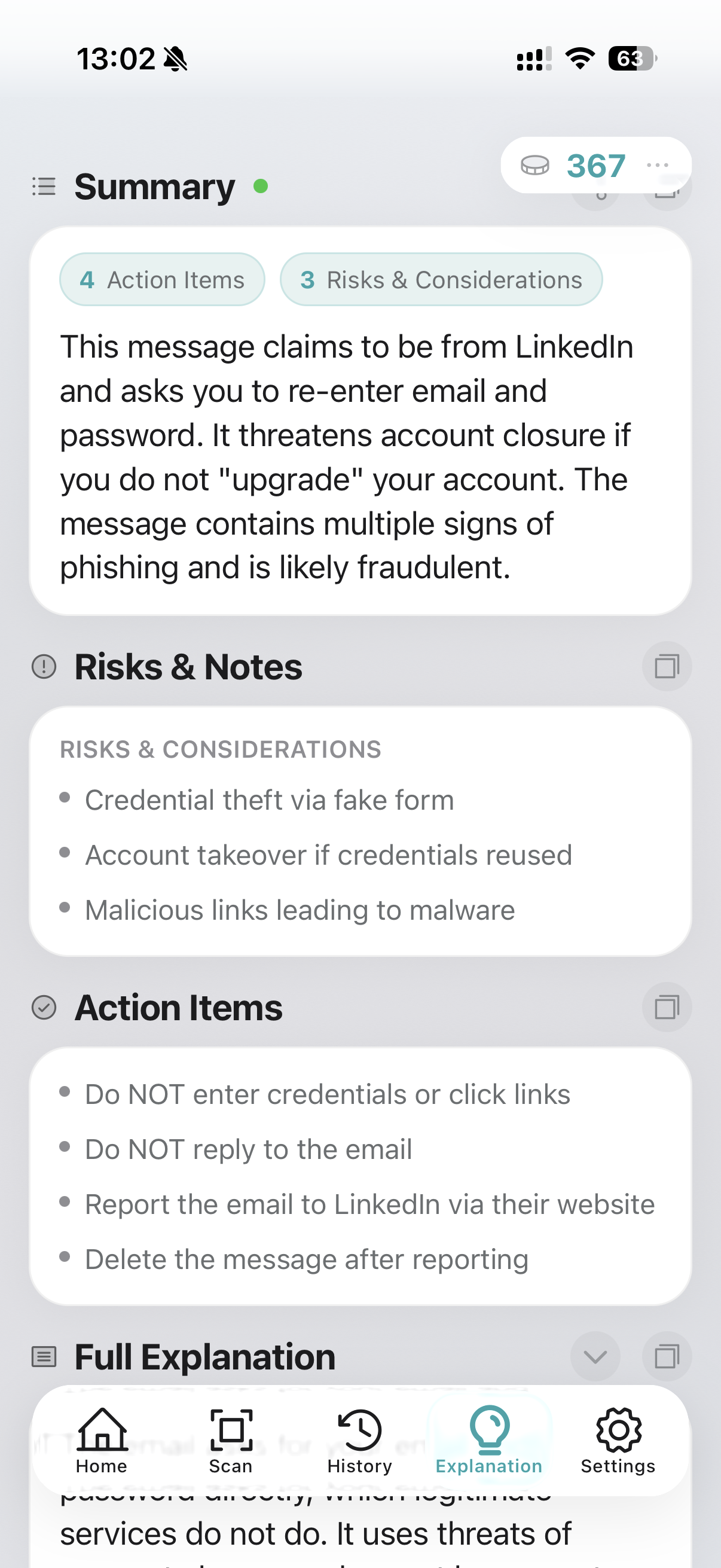 Suspected LinkedIn phishing asking for login credentials