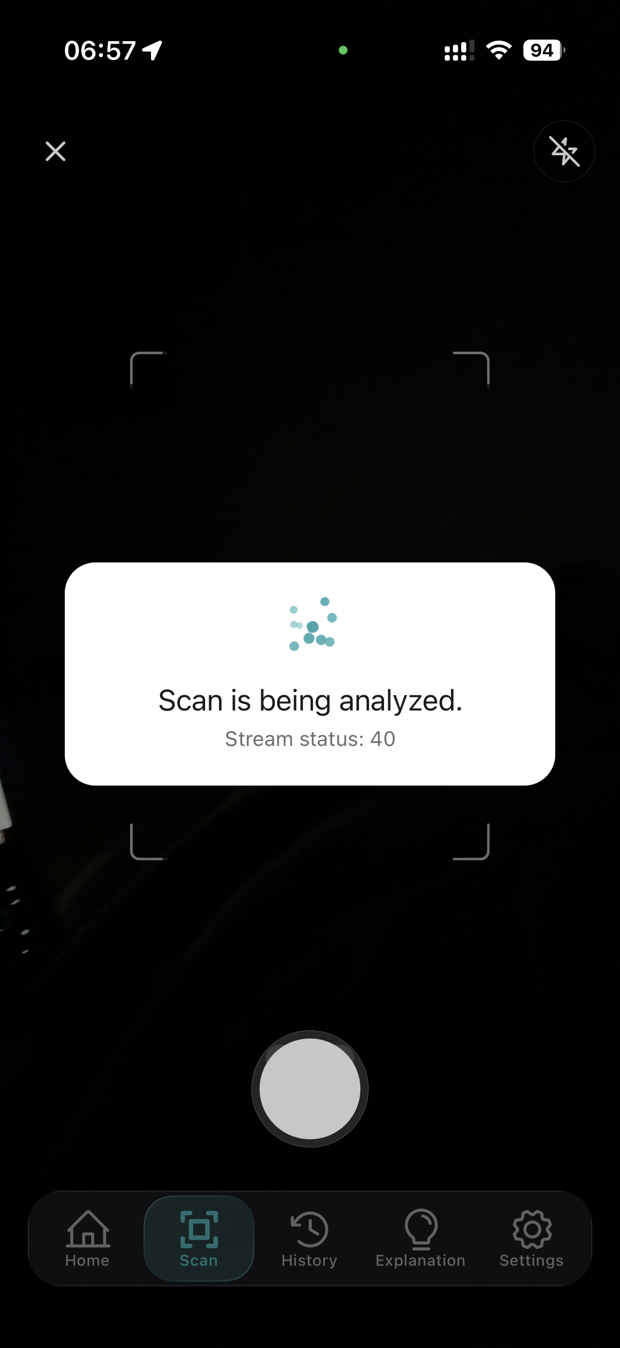 Camera scan during analysis with locally extracted text