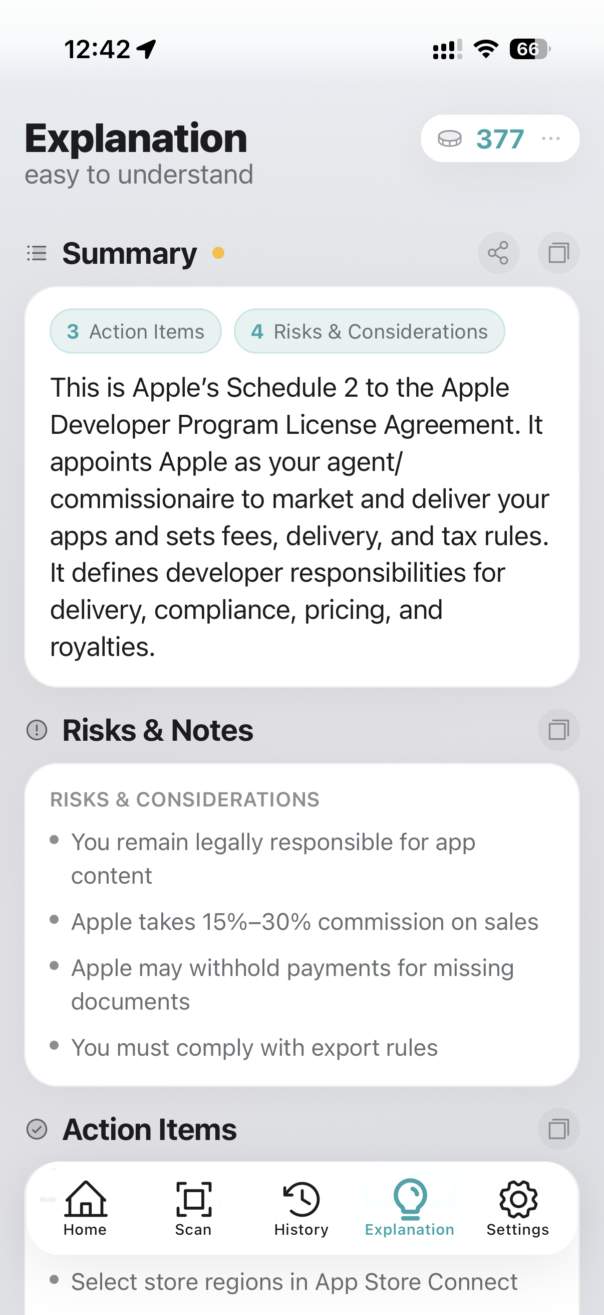 Analysis of a contract or legal text with risks and to-dos