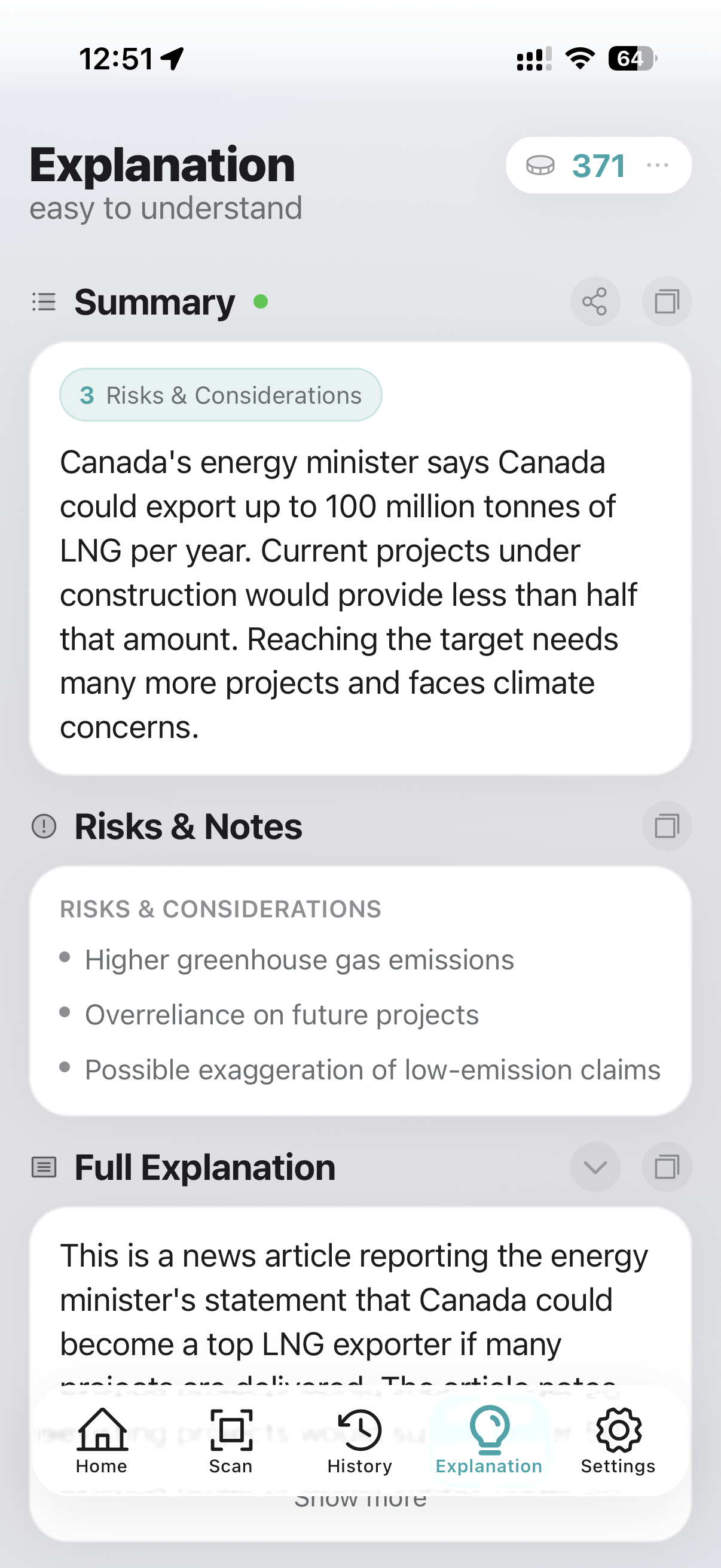 Analysis of a news article with risks and clear context
